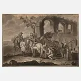 Joseph Kastner, Beim Hufschmied, 1754, Tuschefederzeichnung