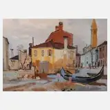 Heinrich Landgrebe, Südliche Stadtszene, Gouache
