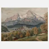 Curt Söllner, Berchtesgaden mit dem Watzmann, Öl auf Karton