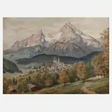Curt Söllner, Berchtesgaden mit dem Watzmann, Öl auf Karton