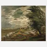 Heinz Borchers, Stürmische Landschaft, Öl auf Hartfaserplatte
