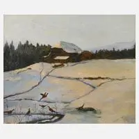 Adolf Chelius, Fasane in verschneiter Landschaft, Öl auf Leinwand