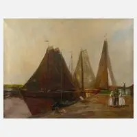 F. Brandt, Im Hafen, Öl auf Leinwand