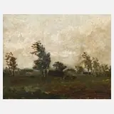 Johan Hendrik Kaemmerer, Flache Landschaft, Öl auf Sperrholz