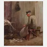 Otto Kühne, Fischer beim Netze flicken, 1920, Öl auf Leinwand