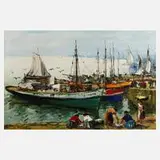 Manuel Gregorio Pereira, Fischerboote im Hafen, Ölmalerei auf Leinwand