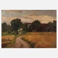 Alfred Schmidt, Am Dorfeingang, Öl auf Leinwand