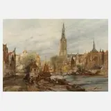Cornelius Vogel, Hafen in Holland, Öl auf Leinwand