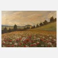 Carl Massmann, Feld mit Mohnblüten, Öl über Bleistiftvorzeichnung auf Karton