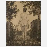 Otto Eckmann, Weiblicher Rückenakt, Lithographie mit Goldhöhung