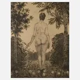 Otto Eckmann, Weiblicher Rückenakt, Lithographie mit Goldhöhung