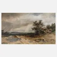 Anton Altmann, Landschaft mit Regenbogen, Aquarell mit Weißhöhung