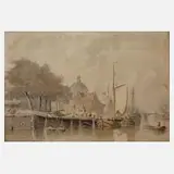 Everhadus Koster, "Amsterdamer Hafen“, Aquarell