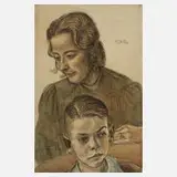 Prof. Kurt Günther, Mutter mit ihrem Kind, Aquarell und Kohle auf Papier
