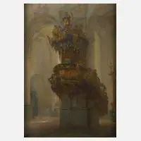 Prof. Franz Huth, Inneres der Abteikirche von Amorbach, Pastell
