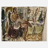 Horst Leifer, Sitzender Akt, Aquarell über Graphit auf Aquarellkarton