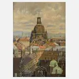 Fritz Beckert, Blick auf die Frauenkirche, Öl auf Sperrholz