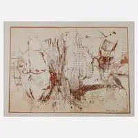Wolfgang E. Biedermann, "Phallische Landschaft", Radierung in Rotbraun
