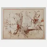 Wolfgang E. Biedermann, "Phallische Landschaft", Radierung in Rotbraun