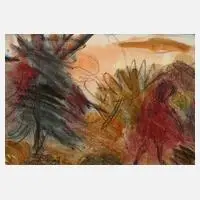 Helmut Schmidt-Kirstein, Frau im Garten, Kreiden und Aquarell auf leichtem Karton