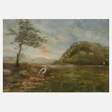 J. Feuerbach, Am Weiher, Öl auf Papier