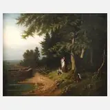 Julius Köckert, Mutter mit ihren Kindern am See, Öl auf Leinwand
