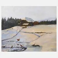 Adolf Chelius, Fasane in verschneiter Landschaft, Öl auf Leinwand