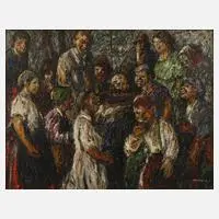 Károly Kotász, Gesellschaft am Brunnen, Öl auf Leinwand