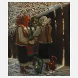 Schapp, Beim Tratschen, Öl auf Pappe