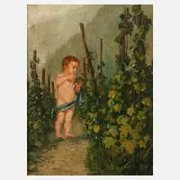 Fritz Winter, Putto im Weinberg, Öl auf Holztafel