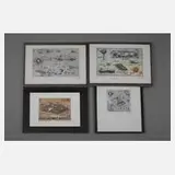 Leslie G. Hunt, vier Graphiken, Farbradierung