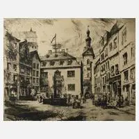 Josef Steib, "Marktplatz Cochem", Radierung