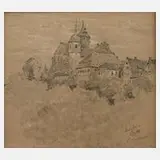 Paul Tübbecke, "Besigheim", Bleistift mit partieller Weißhöhung auf gelblichem Papier