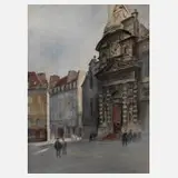 Hans Weberpals, Vor einer Kirche, Aquarell