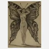 Walther Gasch, Schmetterlingsfrau, 1920, Kohle auf gelblichem Papier
