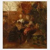 Ludwig von Löfftz, "Sitzendes Paar mit Kind", Öl auf Karton
