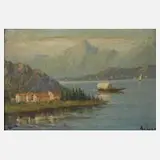 A. Levi, Am See, Öl auf Sperrholztafel