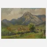 Prof. Franz Roubal, Blick auf Gröbming, 1961, Öl auf Leinwand und Karton