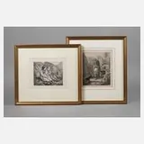 Philipp Heinel, Zwei Radierungen, 1840, Radierung mit Kaltnadel überarbeitet