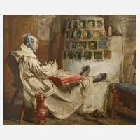 Mönch mit Katze by Heinrich Stelzner, Mischtechnik, offered Feb 2022