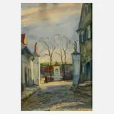 Paul Rescher, Gasse in Wartenburg, Aquarell über schwacher Bleistiftvorzeichnung