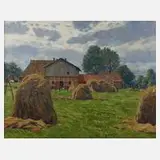 Prof. Carl Arp, "Holsteinisches Gehöft", Ölgemälde und Aquarelle deutscher Landschaften mit Motiven aus seiner Heimat in Schleswig-Holstein und der Kieler Förde