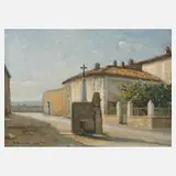 Gaston Barbantan, Brunnen auf dem Dorfplatz, 1955, Öl auf Malplatte