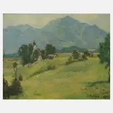 Arne Berger, Oberbayerische Sommerlandschaft, 1945, Öl auf Hartfaserplatte