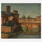 Albert Flamm, In einer italienischen Stadt, Öl auf Pappe