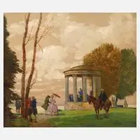 Prof. Max Frey, "Abendkonzert", Öl auf Sperrholzplatte