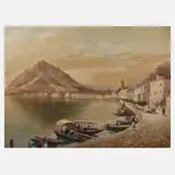 Vincenzo Funiciello, Am Luganer See, Öl auf Leinwand