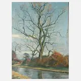 Arthur Viktor Huber, Baum in Vorfrühlingslandschaft, 1937, Öl auf Leinwand