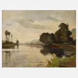 Albert Marks, Flusslandschaft, 1905, Öl auf Pappe