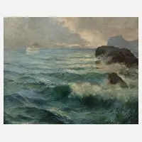 Otto Robert Nowak, Seestück mit Dampfer, 1911, Öl auf Holzplatte